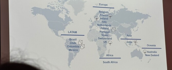 An die Wand wird eine Weltkarte projiziert.